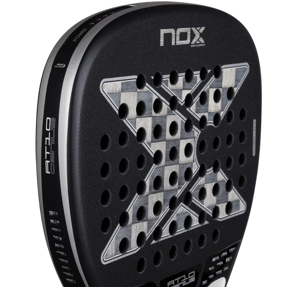 Pala de Padel Nox AT10 Genius Attack 18K Alum + Tarro de pelotas +Overgrip + Protector