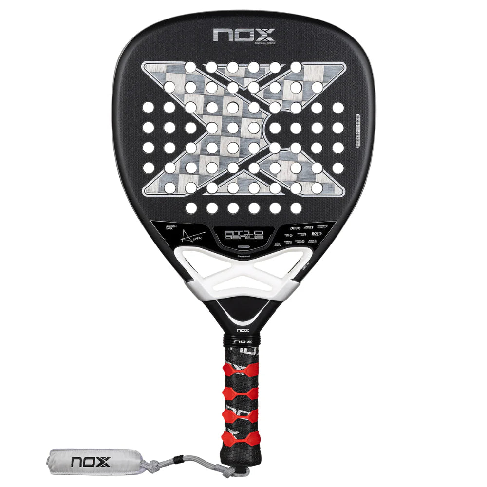 Pala de Padel Nox AT10 Genius Attack 18K Alum + Tarro de pelotas +Overgrip + Protector